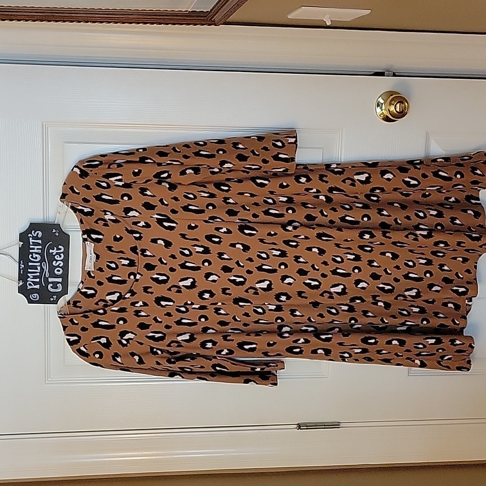 Pink Rose Dress Large Cheetah Print Brown Black White